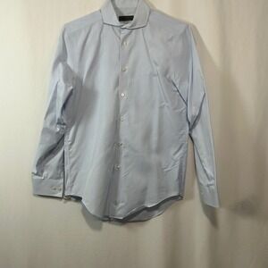 Mens Dress Shirt Slim Fit 15 1/2 32-33 Blue White Checkered Non‎ Iron Two-Ply